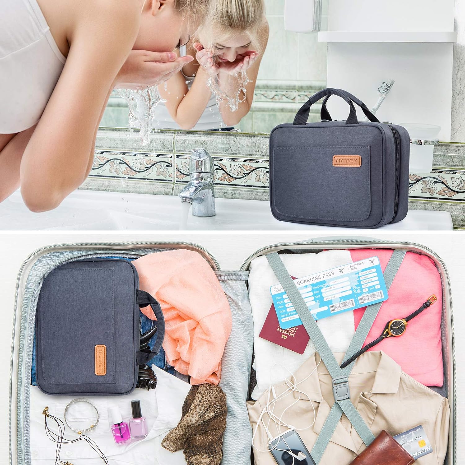 Travel Toiletry Bag with Hanging Hook, Waterproof Makeup Cosmetic Travel Bag Organizer for Toiletries and Accessories, Perfect Bathroom Bag for Women/Men…: Clothing