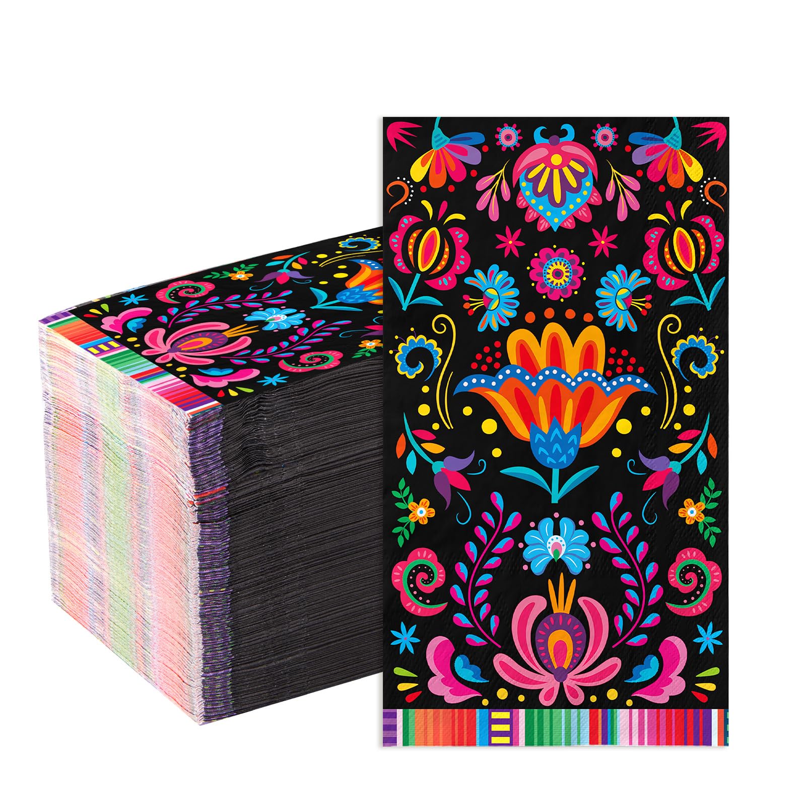 Photo 1 of 100Pcs Mexican Fiesta Napkins 3Ply Colorful Flower Paper Napkins Disposable Bathroom Hand Napkins Guest Towels Mayo Dance Taco Pinata Dinner Napkins for Mexican Fiesta Party Decorations Birthday