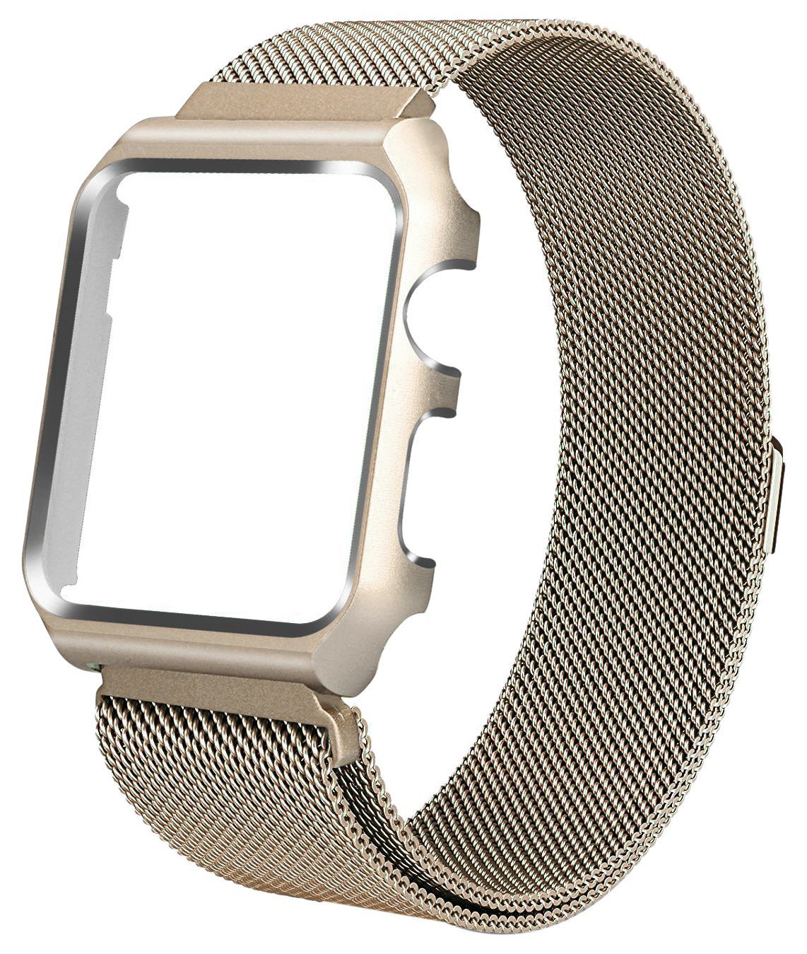 Aifulo Compatible Apple Watch Band 38mm, Adjustment Milanese Loop Stainless Steel Mesh Magnetic Replacement Wrist Band with Metal Protective Case for Apple Watch 38mm Series 1 Series 2 Series 3 - Gold