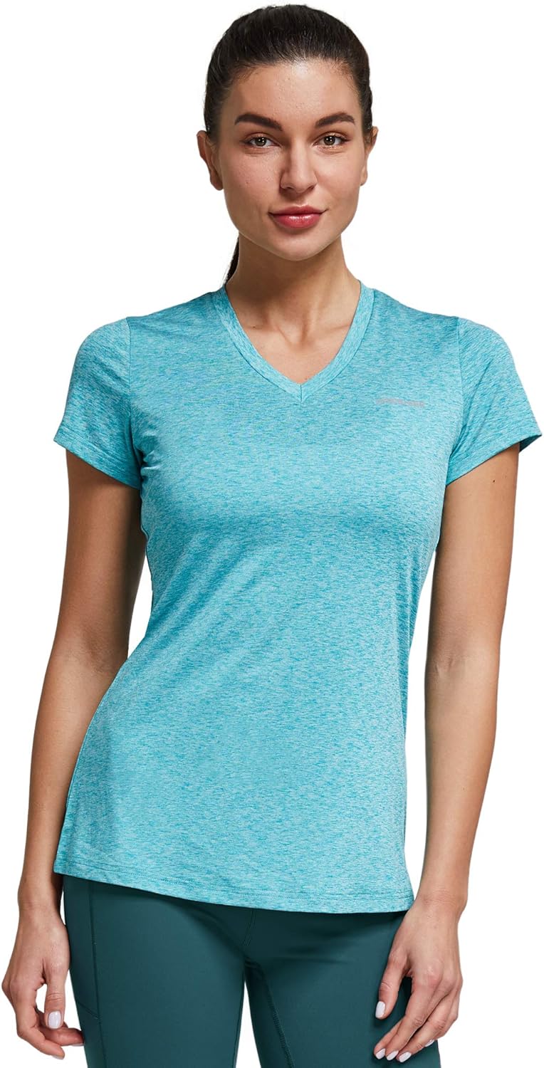 Ogeenier Women's Summer Workout Casual Tops Short Sleeve V Neck Shirts Cute Athletic Gym T Shirts: Clothing