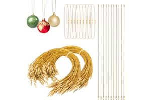 Christmas Ornament String Hangers, RELBRO 200 Pcs Gold Christmas Tree Ornament Hangers Hooks Precut Ornament Snap Fasteners Locking Ropes for Halloween Christmas Decorations