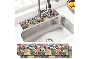 AQUOECHD Sink Faucet Absorbing Mat, 2 Pack Drying Mat Around Faucet Sink Splash Guard Behind Faucet Sinkmat For Kitchen Bathroom Island Rv 15 * 5.5 Inch (60 * 14 cm)