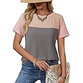 Dokotoo Womens Color Block Fashion Short Sleeve Crewneck Knitted Spring Summer Casual Loose T Shirts Tops