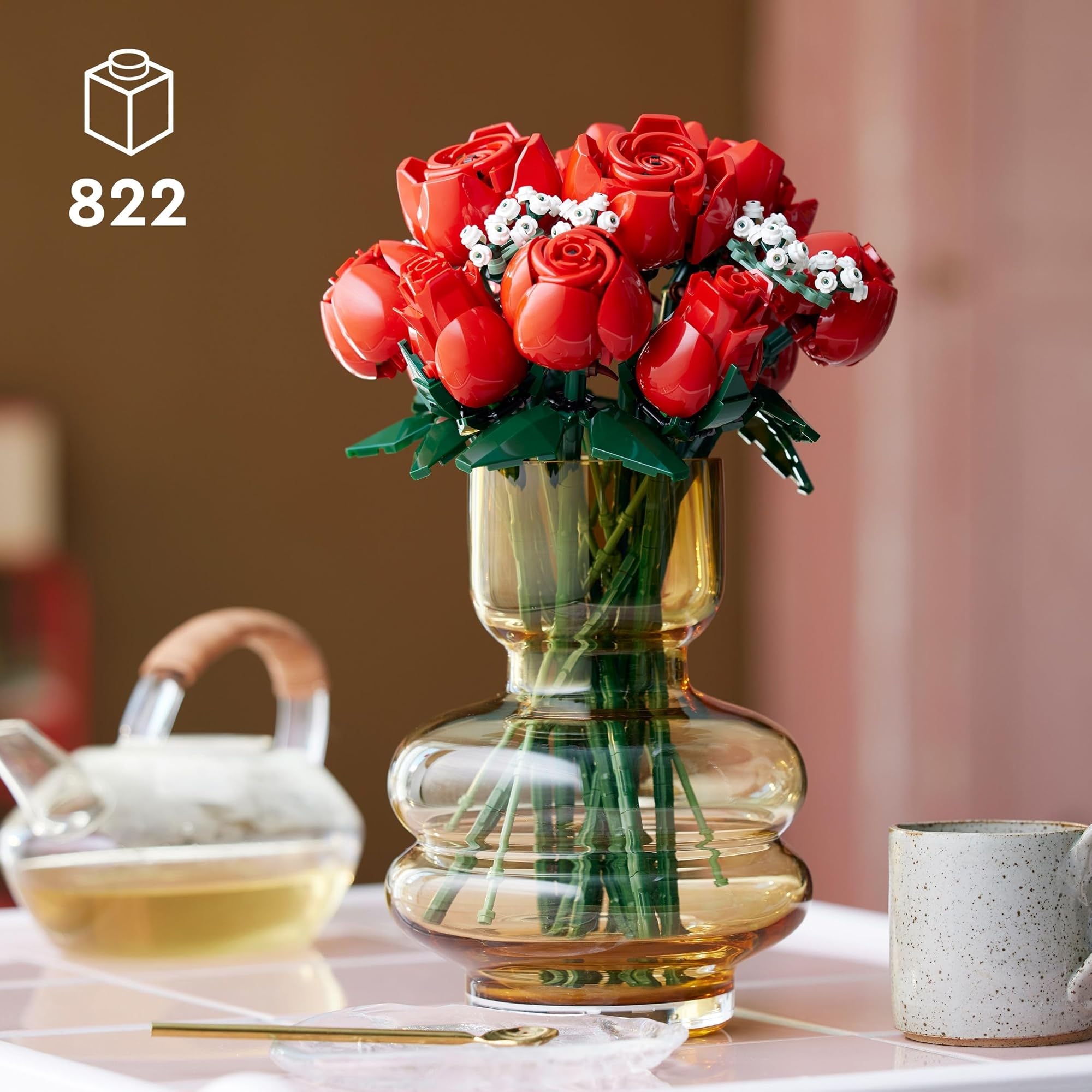 LEGO Botanicals Rosenstrauß - Set aus Kunstblumen für Erwachsene - mit 12 künstlichen Rosen & 4 Zweigen Schleierkraut - DIY Deko zum Bauen - Geschenkidee für Frauen - 10328 2