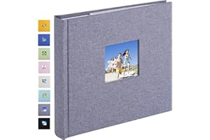 1DOT2 Photo Album 4x6 Hold 60 Photos with Memo Vertical Slip-in Pockets Photo Book, Linen Cover Picture Photo Albums with Writing Space for Wedding Baby Mother's Day Grey