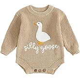Ysfanwuxi Newborn Baby Boy Girl Sweater Romper Silly Goose Embroidery Knit Onesie Knitted Bodysuit Warm Fall Winter Clothes