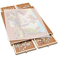 GAMENOTE 1500 Pieces Jigsaw Puzzle Table with Puzzle Cover, Portable Large Puzzle Board with Drawers for Puzzle Storage, Wood