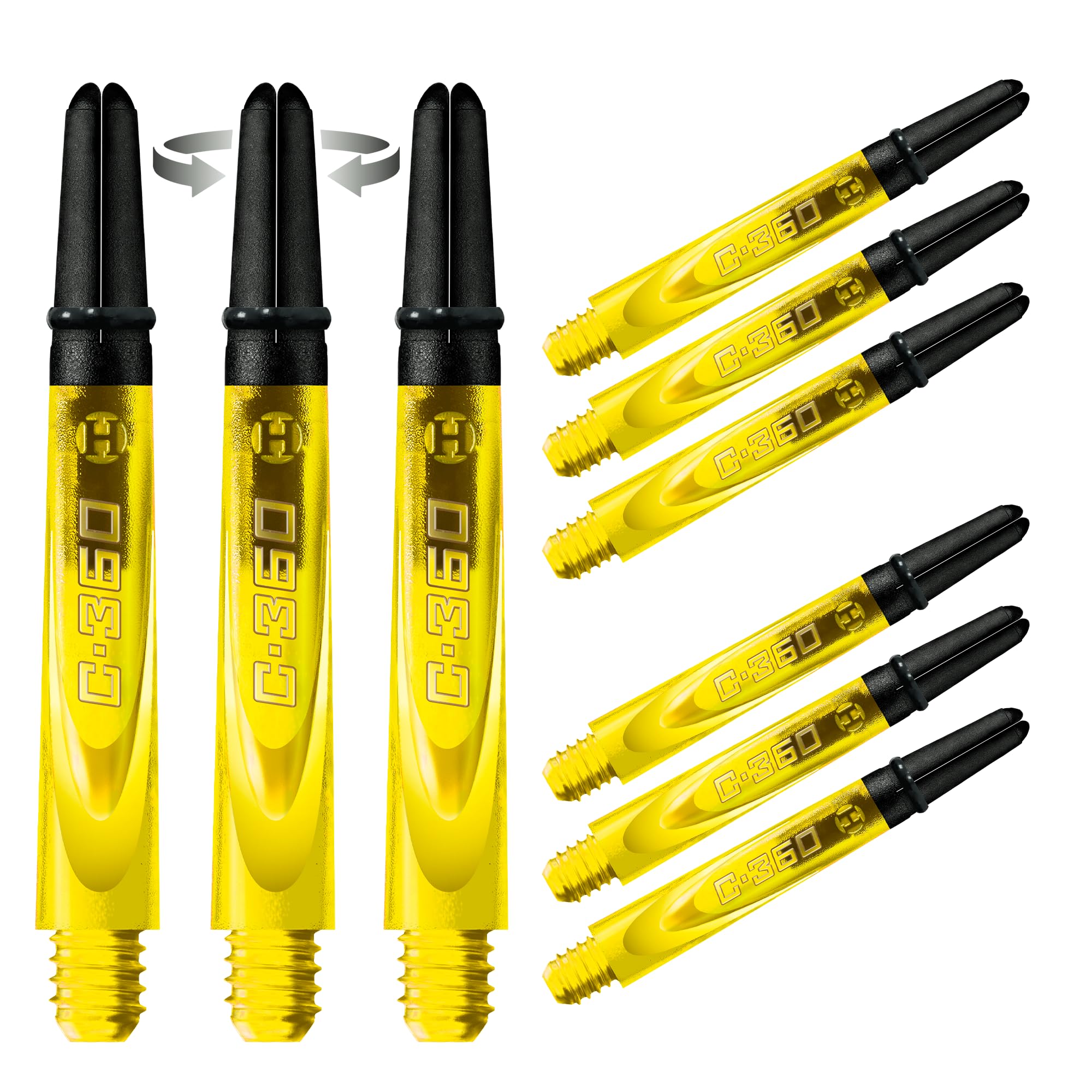 Harrows Darts 3 x Sets of Carbon 360 Dart Stems - 9 Dart Shafts in Total - Available in 3 sizes - Tough Carbon Composite - Medium Yellow