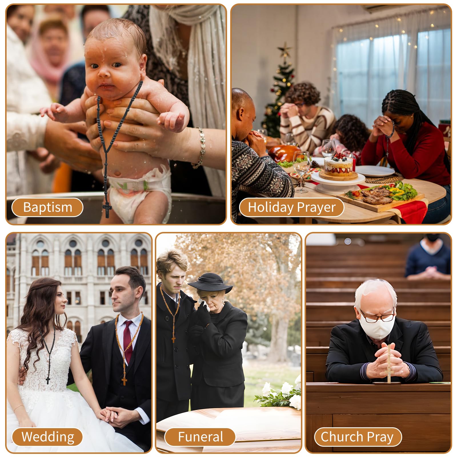 Wonitain 60 Set Wooden Rosary Beads Bulk Wood Catholic Rosaries with Jesus Holy Cross First Communion Wood Carved Rosary with Organza Bags Religious Rosary Catholic Baptism Church Present for Men Women