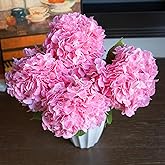 DUYONE 4pcs 24.4'' Realistic Large Artificial Hydrangea Flowers with Long Stem,Deep Pink Lifelike Latex Soft Touch Flowers for Home Decor Wedding Arrangements Party Living Room Bouquets Centerpieces