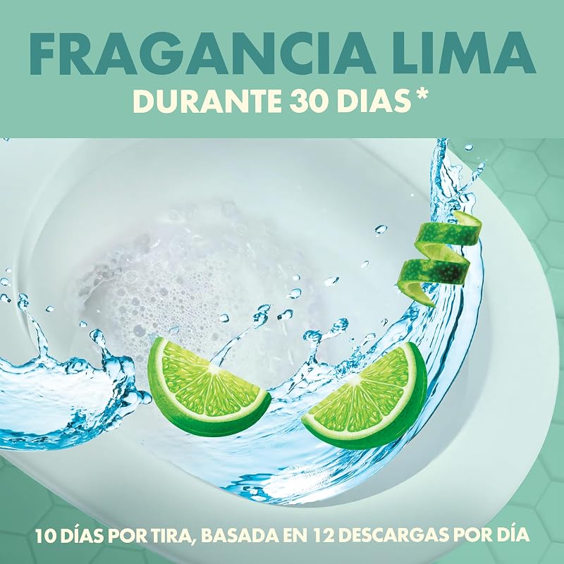 Tiras Adhesivas WC Lima, Limpia, Refresca y Perfuma el Inodoro, Frescor Intenso, Pack de 10 = 30