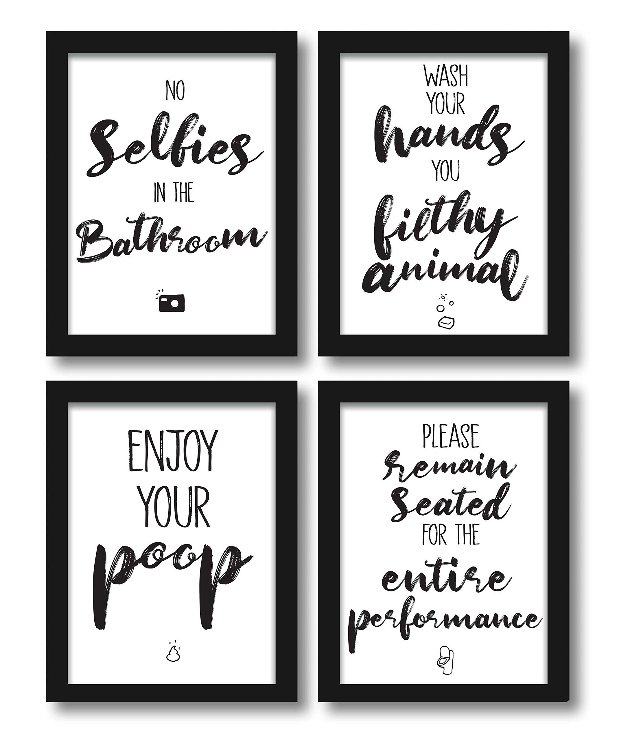WIETRE Premium Set of 4 Funny Bathroom Toilet Sayings, Bathroom Toilet Quotes, Decoration Photo, Printed A4 Poster, Funny Saying - No Frame