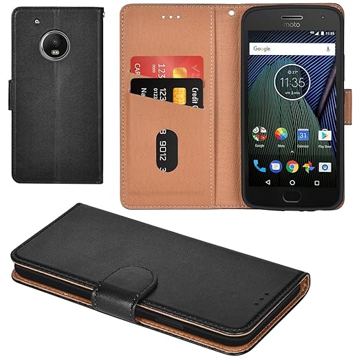Aicoco Moto G5 Plus Hülle Schutzhülle Tasche Flip Case für Motorola Moto G5 Plus Handyhülle - Schwarz