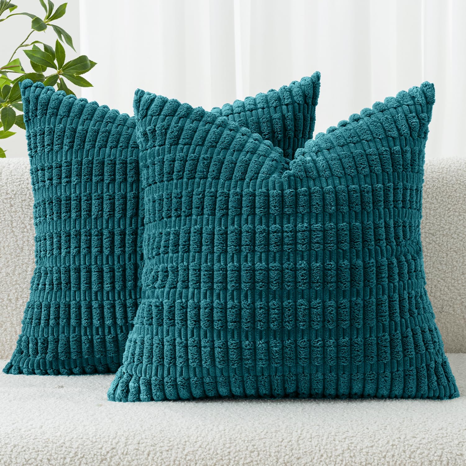 MIULEE Pack of 2 Cushion Covers 45x45 cm Corduroy Malachite Blue Square Decorative Throw Pillow Covers 18x18 Inch Boho for Living Room Sofa Bedroom — image 1