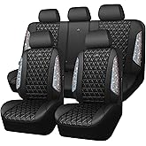 CAR PASS Bling Diamond Leather Car Seat Covers Full Seats Interior Sets, Waterproof Shining Glitter Sparkly Crystal Universal Armrest Automotive Truck SUV Cute Women Girl, Black Multicolor Rhinestone