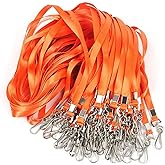 Beebel Orange Lanyard Bulk Lanyards for Id Badges Flat Lanyard with Badge Clip Swivel Hook 50 Pack