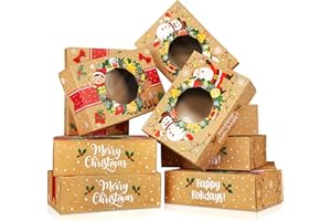 Joyousa Christmas Cookie Boxes - Bulk 12 Pack Kraft - Large Holiday Christmas Cookie Tins with Lids, Bakery Christmas Treat Boxes, Candy and Cookie Boxes for Gift Giving - Food Packaging Containers