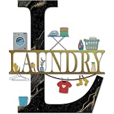 Laundry Room Black Marble Decor Sign for Wall-Black Gold Metal Laundry Accessories Signs Artwork for Modern Home,Farmhouse,Halloween,Living Room,Bathroom-12 X 14" Funny Laundry-Room Wall Art Hanging Decoration (Black Gold-L)