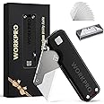 WORKPRO Premium Titanium Utility Knife, CNC Unibody, Lightweight G-10Handle Folding Box Cutter, Quick Change Blade Razor Knife,Ideal Gifts for Men Women, with 10 Extra Blades
