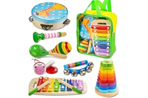 JUSTWOOD Kids Musical Instruments, Wooden Musical Toys Set for Toddlers Age 2-4 with Xylophone Maracas Tambourine, Educational Baby Montessori Musical Toys Birthday Gift for 2 3 4 5 Years Old Girls Boys