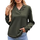 Kopinma Women Waffle Knit Tops 2025 Fall Casual Long Sleeve Shirts V Neck Tunic Tops Sweaters