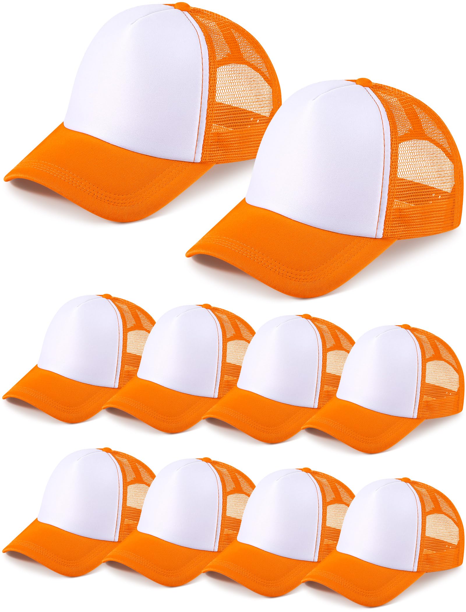 Photo 1 of 10 Pcs Sublimation Blank Trucker Hats Bulk Mesh Baseball Cap Polyester Mesh Trucker Hat for Men and Women (Orange and White)