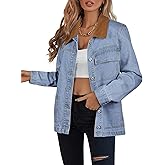 luvamia Jean Jacket Women Trendy Button Down Contrast Corduroy Collar Casual Loose Fit Denim Barn Jackets with Pockets
