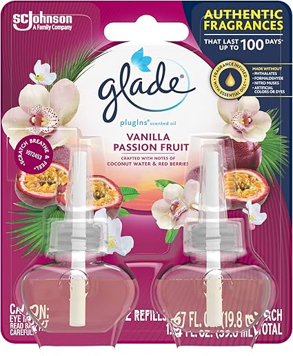 Amazon Com Glade Plugins Refills Air Freshener Scented And Essential Oils For Home And Bathroom Vanilla Passion Fruit 1 34 Oz 2 Count Health Personal Care