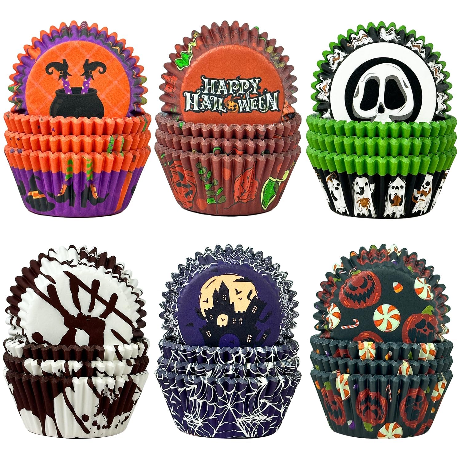 Gcardist Halloween 300-Count Standard Gradient Cupcake Liners Cupcake Cups 6 Original Design Halloween Witch Cupcake Papers Baking Cups Cupcake Wrappers (Standard Size)
