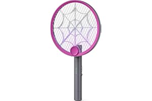 Buzbug 3800V Electric Fly Swatter, Dual Modes Bug Zapper Racket, 1500mAh Type-C Rechargeable Battery, Portable and Foldable Fly Zapper Racket, for Indoor Outdoor Home Patio Camping (Purple Gray)
