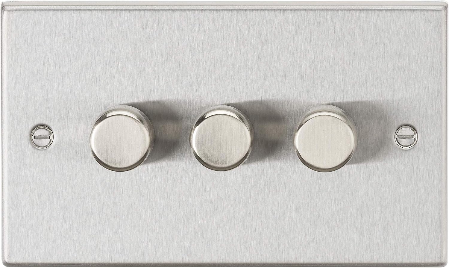 Knightsbridge CS2183BC 3G 2 way 10-200W (5-150W LED) trailing edge dimmer - Square Edge Brushed Chrome, 149.3 mm*89.0 mm*10.5 mm