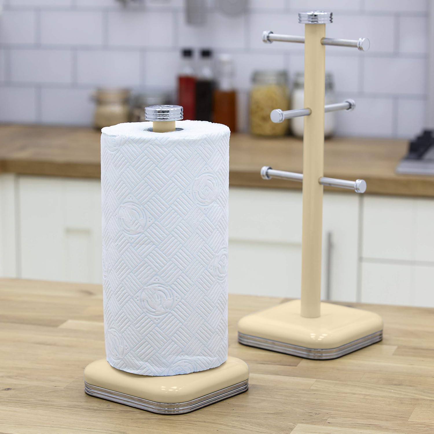 Swan SWKA1040CN Retro Kitchen Roll Holder with Steel Weighted Base, 32 cm, Cream, Towel Pole - Image 3