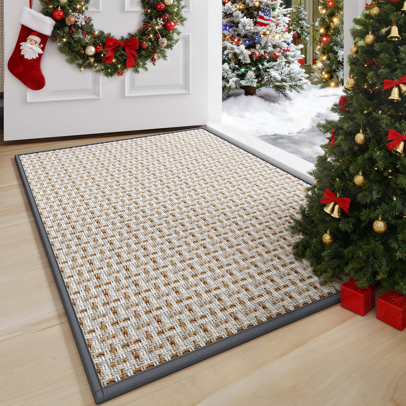 Photo 1 of Door Mat 17"x30",Door Mat Indoor Entrance Dirt Resistant and Absorbent Non-Slip Rubber Backing Front Door Mats Washable Low-Profile Indoor Mats for Entryway, Inside Entrance Easy Clean Gray