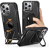 Shields Up for iPhone 15 Pro Max Case with Stand (Two-Way Stand & Finger Strap), 15 Pro Max Phone Case Phone Grip Case with Double Ring Holder, Heavy Duty Shockproof Cover, Black