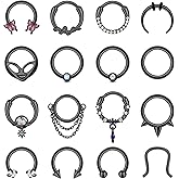 LOYALLOOK 16Pcs 16G Septum Rings Hoop for Women Men Surgical Steel Dangle Septum Jewelry Septum Clicker Horseshoe Nose Rings Hoop Hinged Segment Daith Helix Tragus Cartilage Earrings Piercing