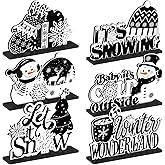 Wonderjune 6 Pcs Winter Wooden Table Decor Snowflake Snowman Wooden Centerpieces Wonderland Decor for Winter It's Snow Theme Xmas Birthday Baby Is Cold Outside Party Supplies(Black White)