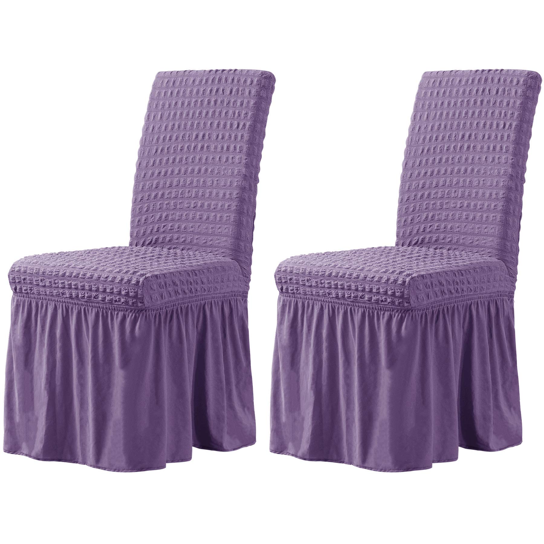 CHUN YI Dining Chair Cover Stretch with Skirt Universal Fitted Chair Slipcovers Washable Furniture Protector for Kids Pets Home Ceremony Banquet Wedding Party (2 PCS, Lavender)