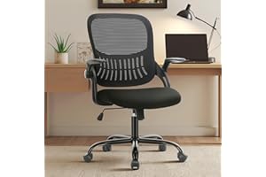 Sweetcrispy Home Office Managerial Executive Chair, Ergonomic Mesh Adjustable Swivel Mid-Back Chair with Comfortable Lumbar Support, Comfy Arms for Bedroom,Study,Student