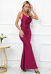 Capuffy Women Drape Neck Formal Maxi Dresses Lace