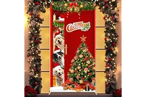 GRMIKBU Christmas Door Cover Decorations Banner Merry Christmas Aninmal Door Cover,Front Door Decorations Christmas Large Door Cover Decor Photo Background for Winter Holiday Party Supplies Decorations