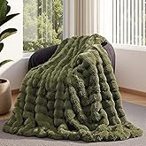 Lotus Karen Faux Fur Throw Blanket Dark Green - 800 GSM Bubble Rabbit Fluff Blanket for Couch Bed Sofa,Softest Fluffy Fuzzy Cozy Blanket,Thick Furry Plush Shaggy Warm Blankets for Women,60x80 Inches
