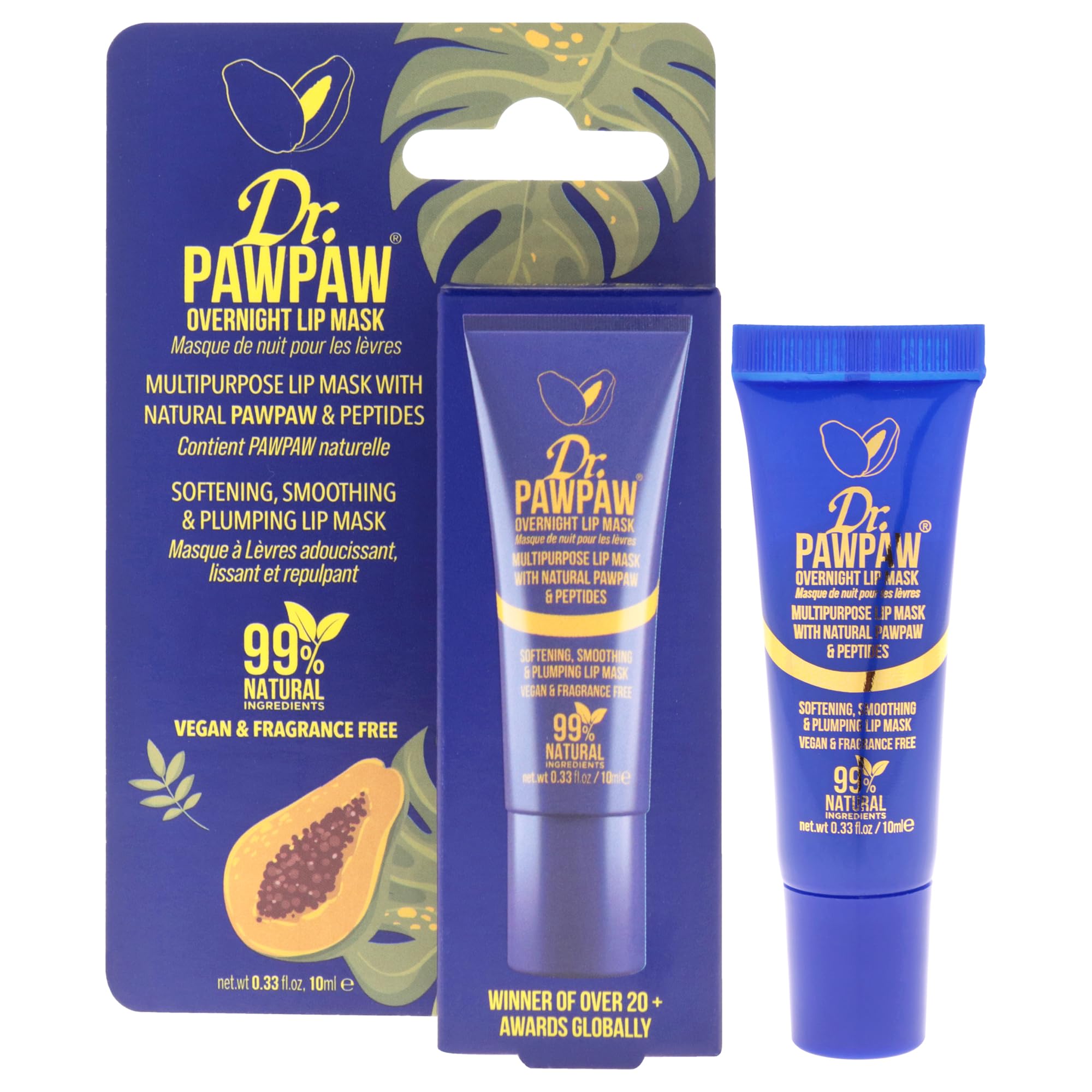 Dr.PAWPAW Overnight Lip Mask 10ml, Natural Hydrating Lip Treatment with Pawpaw Aloe Vera Olive Oil and Peptides, Vegan Balm to Smooth and Plump Lips Overnight — image 1