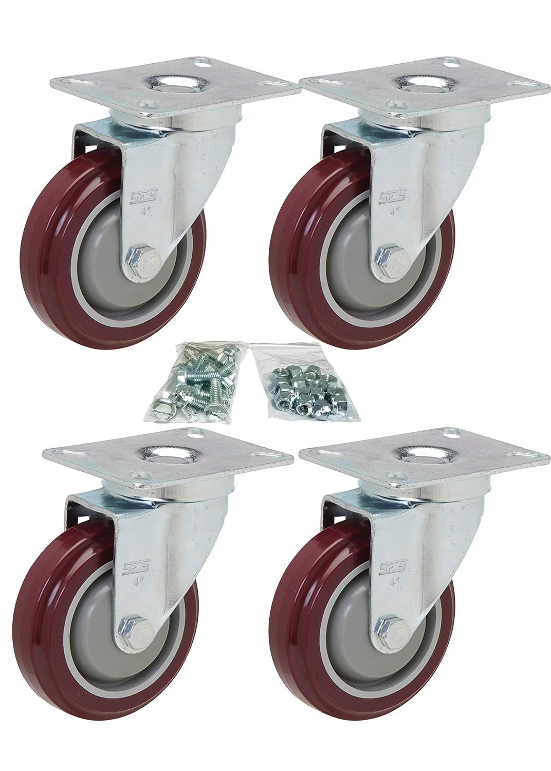 Caster Set of 4 Corner Swivel 4" U Boat Cart Casters Includes All