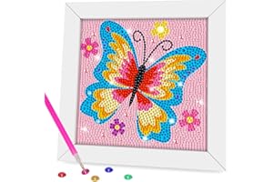 QEUOYSS Diamond Art Kit for Kids with Wooden Frame Art and Crafts for Kids Ages 6-8 -10-12 Easy to DIY Diamond Art for Kids and Adult Beginners Home Wall Decoration (Butterfly)
