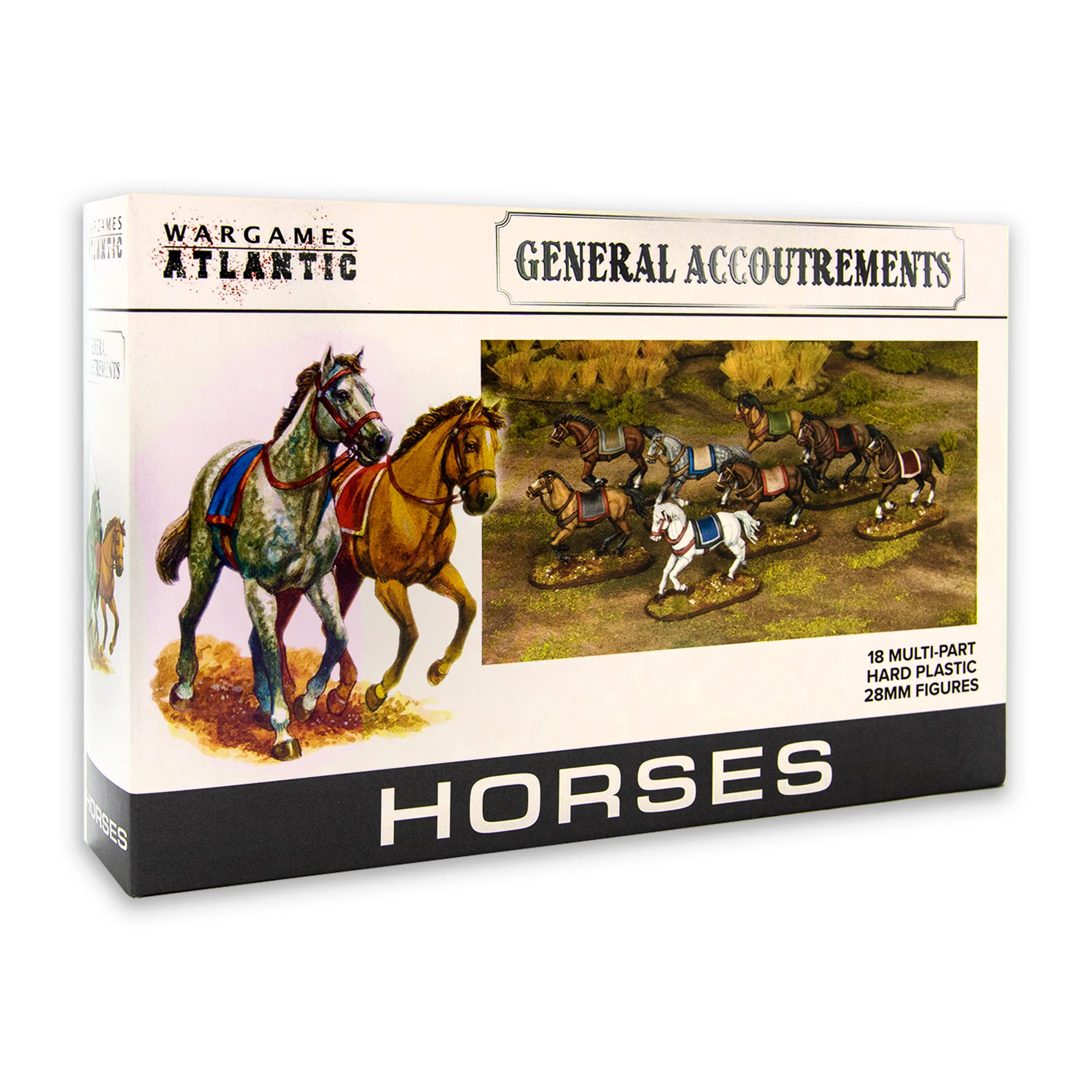 General Accoutrements - Horses (18 Multi Part Hard Plastic 28mm Figures)……