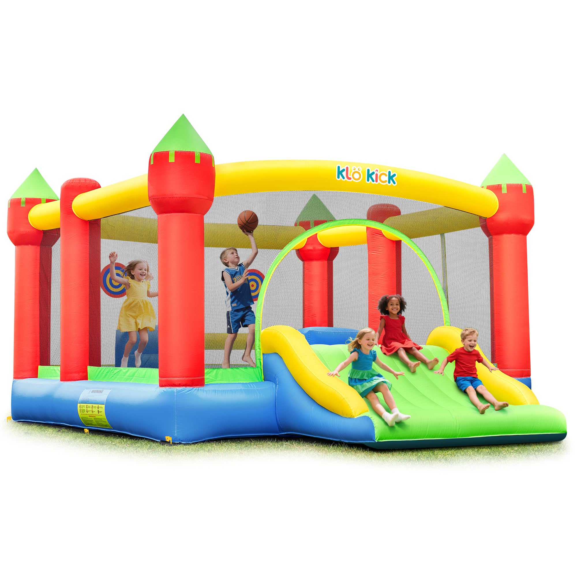 Photo 1 of ** no pump**
Klo Kick Inflatable Bounce House for Big Kids, 15' x 12' Large Outdoor Bouncy Castle with Blower, Wider Slide & Basketball Hoop, Holds 6 Kids Great for Birthday or Party, 600lbs (Yellow & Green)