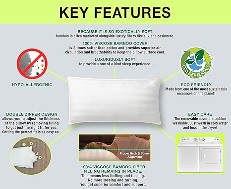 Amazon Com 100 Bamboo Pillow Inside Out Adjustable Thickness