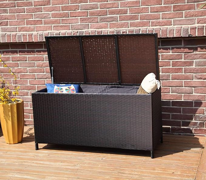 BIRCHTREE Garden Furniture Rattan Storage Box Lid Woven Chest Basket