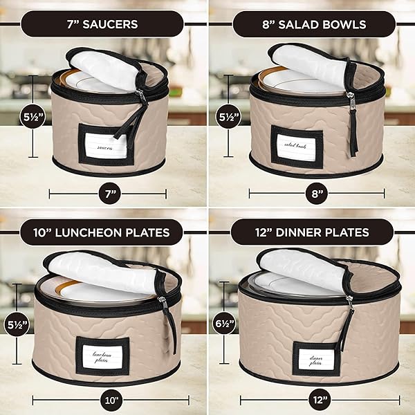 CHINA STORAGE CONTAINERS 5-PIECE SET MOVING BOXES FOR DINNERWARE, GLASSES, PLATES, MUGS AND SAUCERS STURDY QUILTED MICROFIBER DISH ORGANIZER WITH DIVIDERS FOR SEASONAL STORAGE – HOLDS SET OF 12, BROWN