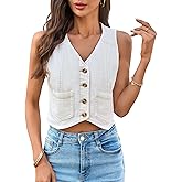 Yousify Women's Summer Tops Denim Vest Sleeveless V Neck Button Down Jean Y2k Crop Jacket With Pocket